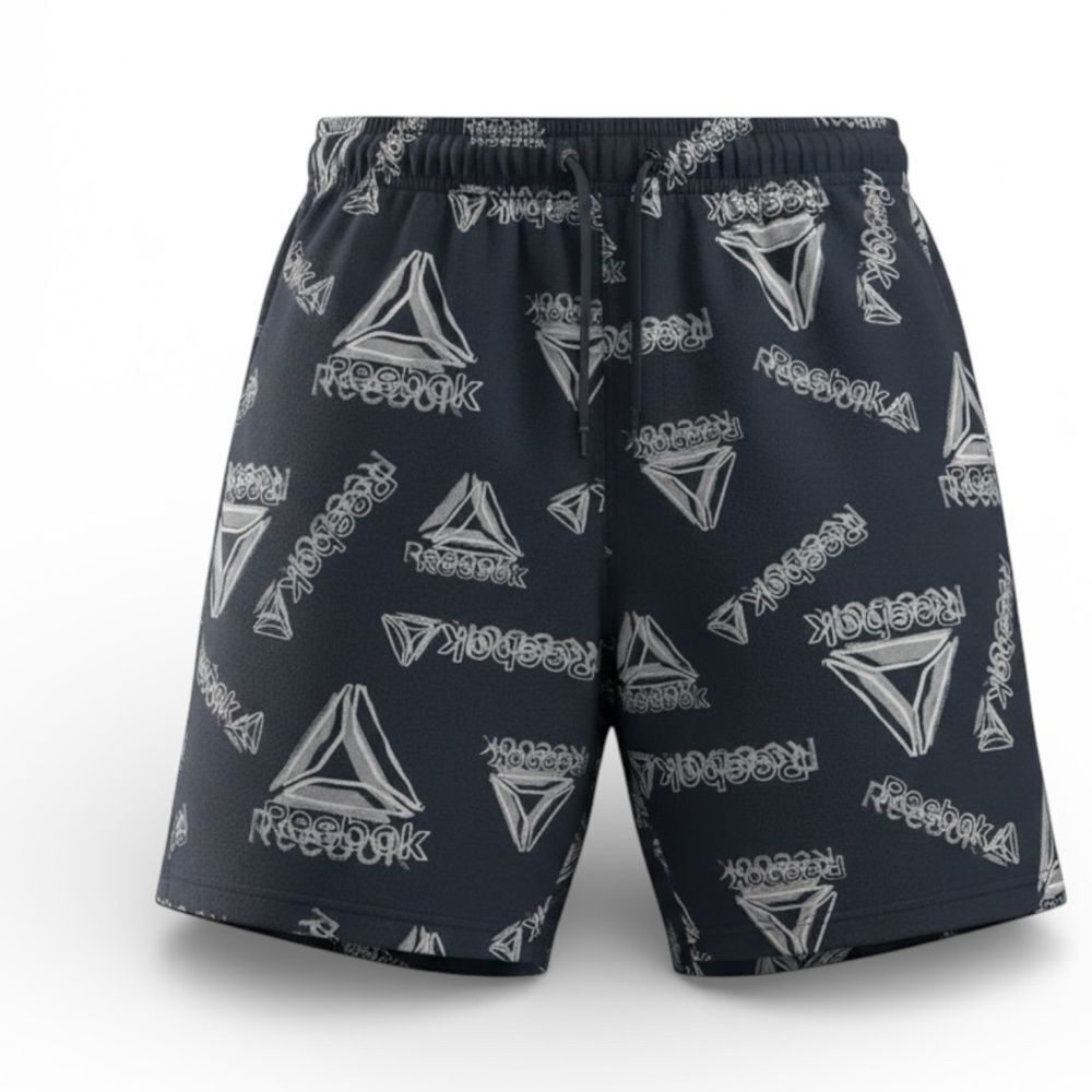 Reebok Navy All-Over Logo Athletic Shorts Men’s 2XL Drawstring